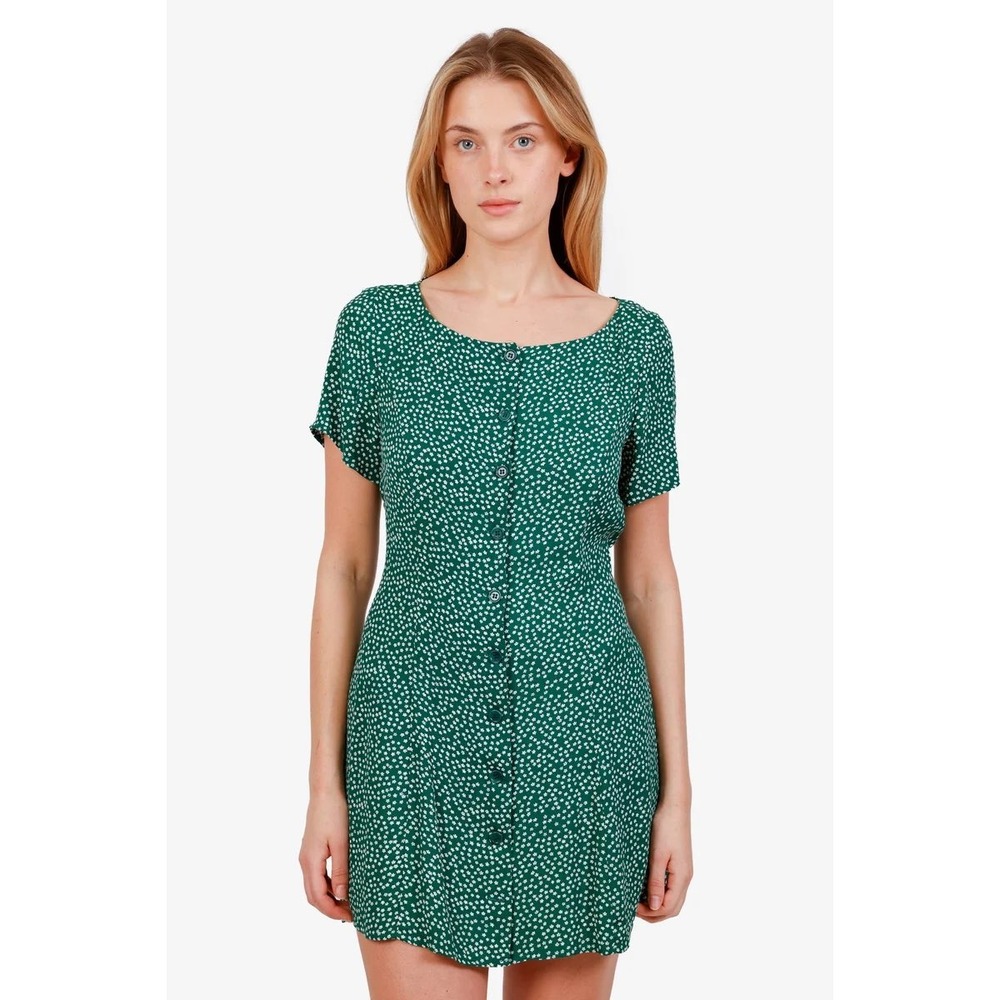 Reformation Green Floral Button Front Short Sleeve Tie Back Mini Dress Large